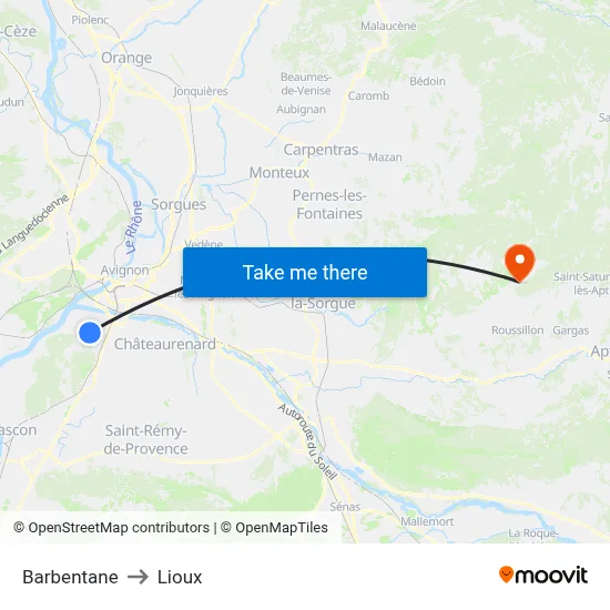 Barbentane to Lioux map