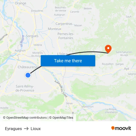Eyragues to Lioux map
