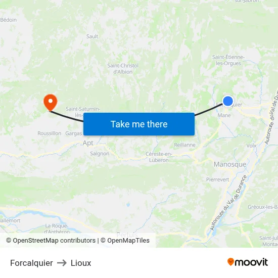 Forcalquier to Lioux map