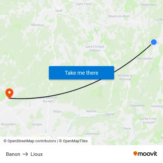 Banon to Lioux map