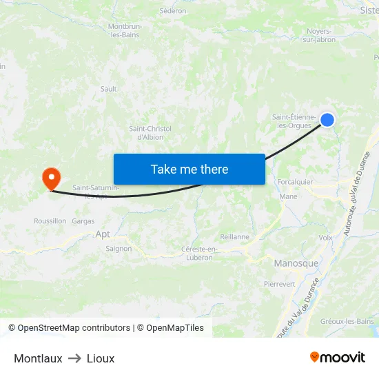 Montlaux to Lioux map