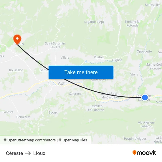 Céreste to Lioux map