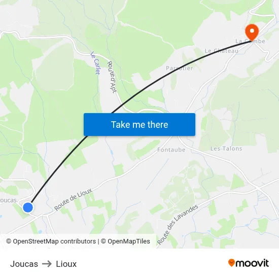 Joucas to Lioux map