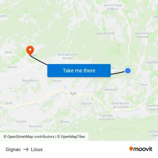 Gignac to Lioux map
