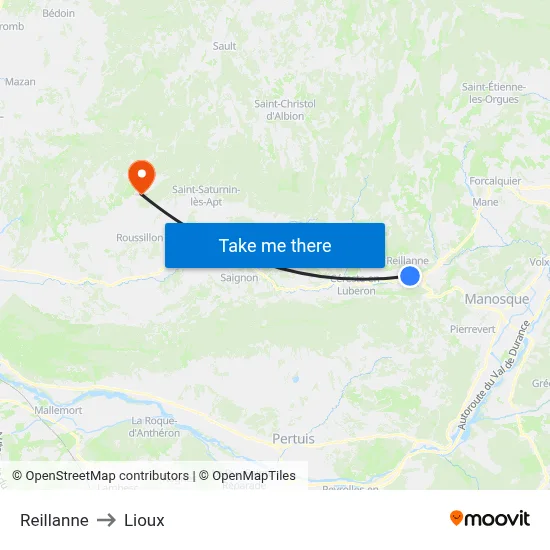 Reillanne to Lioux map