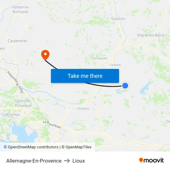 Allemagne-En-Provence to Lioux map