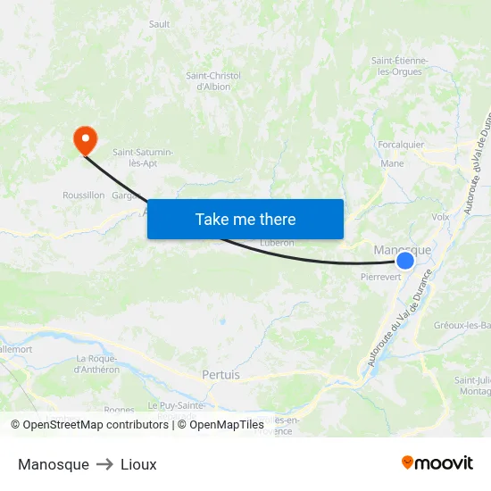 Manosque to Lioux map