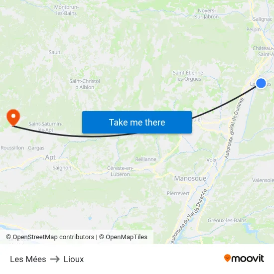 Les Mées to Lioux map