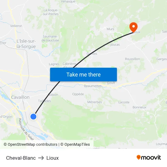 Cheval-Blanc to Lioux map