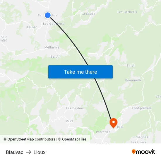 Blauvac to Lioux map