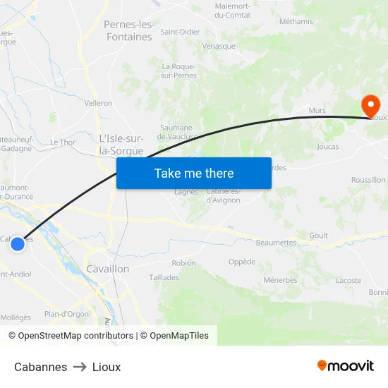 Cabannes to Lioux map