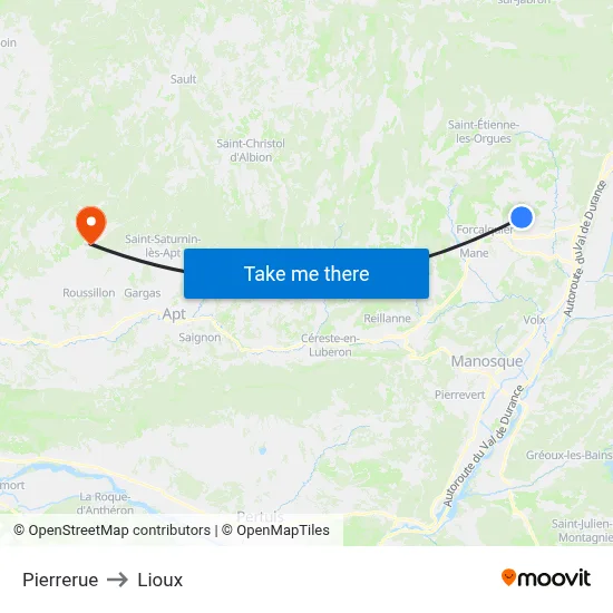 Pierrerue to Lioux map