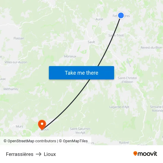 Ferrassières to Lioux map