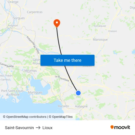 Saint-Savournin to Lioux map