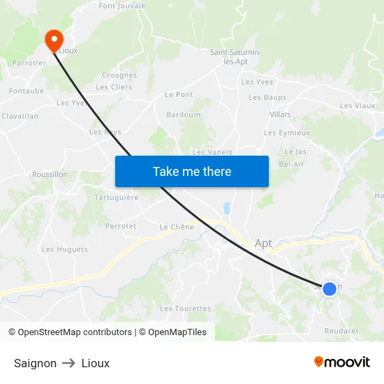 Saignon to Lioux map