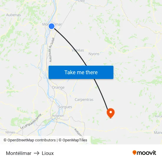 Montélimar to Lioux map