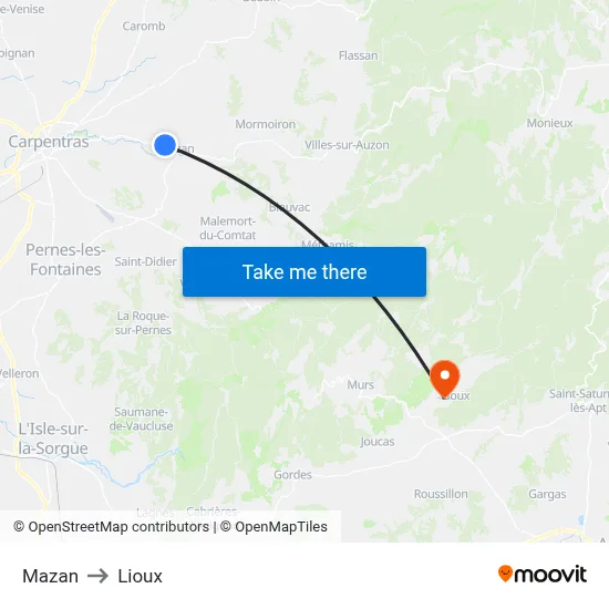 Mazan to Lioux map