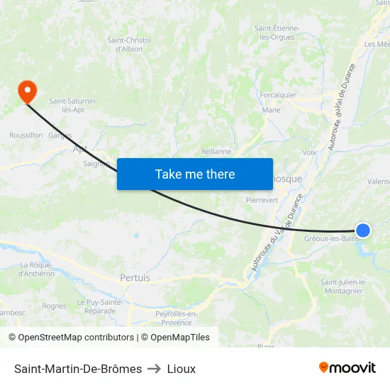 Saint-Martin-De-Brômes to Lioux map
