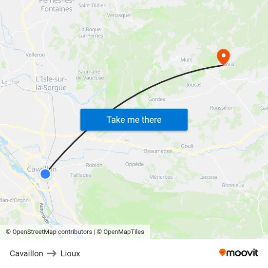 Cavaillon to Lioux map
