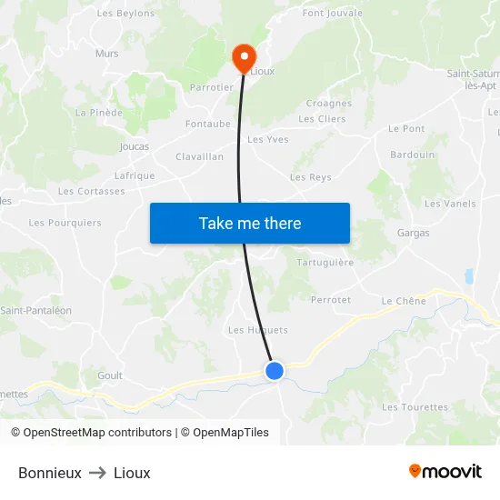 Bonnieux to Lioux map