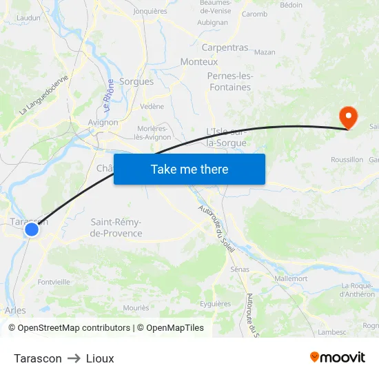 Tarascon to Lioux map