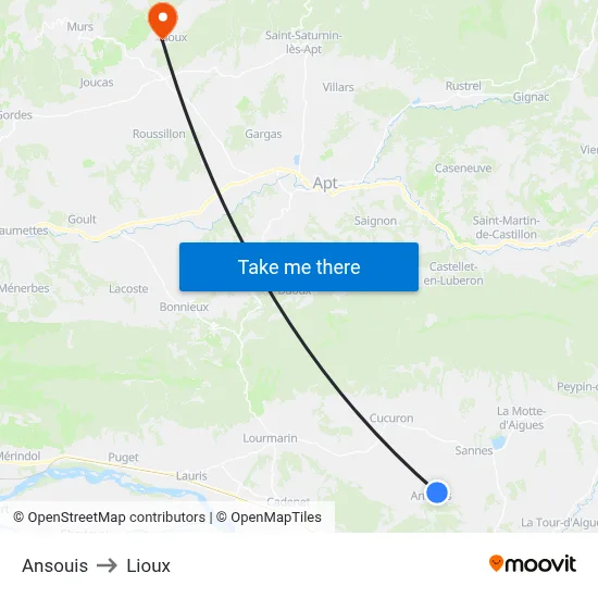 Ansouis to Lioux map