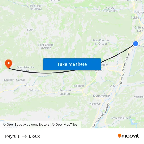 Peyruis to Lioux map