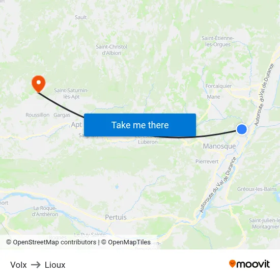 Volx to Lioux map