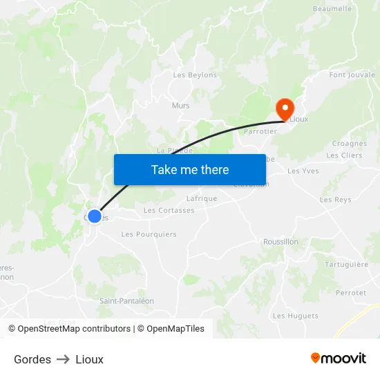 Gordes to Lioux map