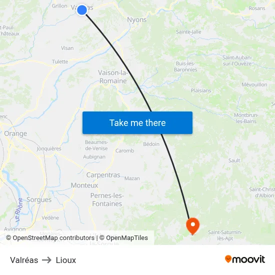 Valréas to Lioux map