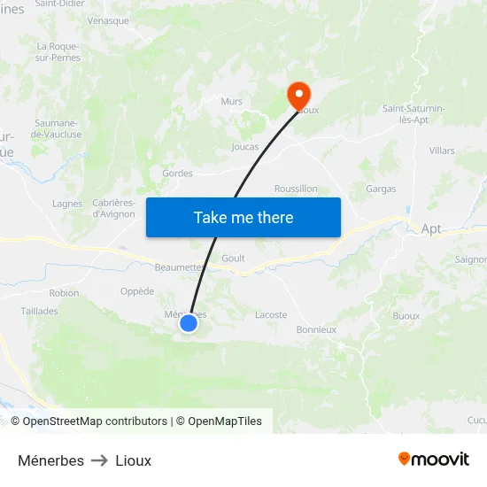 Ménerbes to Lioux map