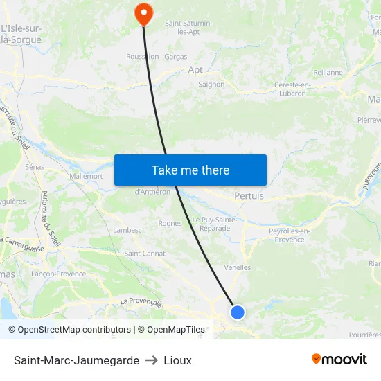 Saint-Marc-Jaumegarde to Lioux map