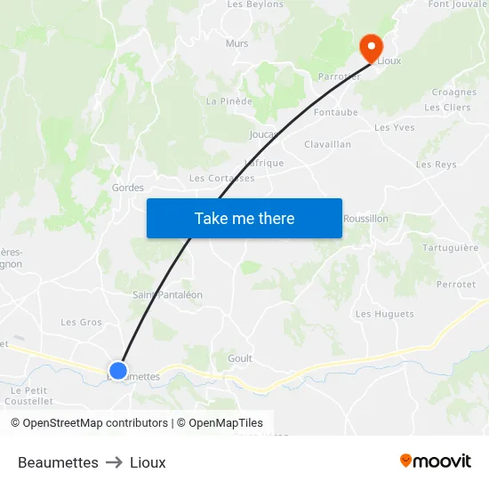 Beaumettes to Lioux map