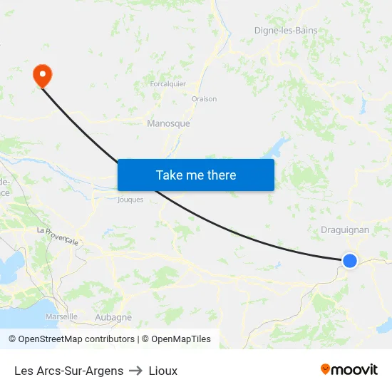 Les Arcs-Sur-Argens to Lioux map