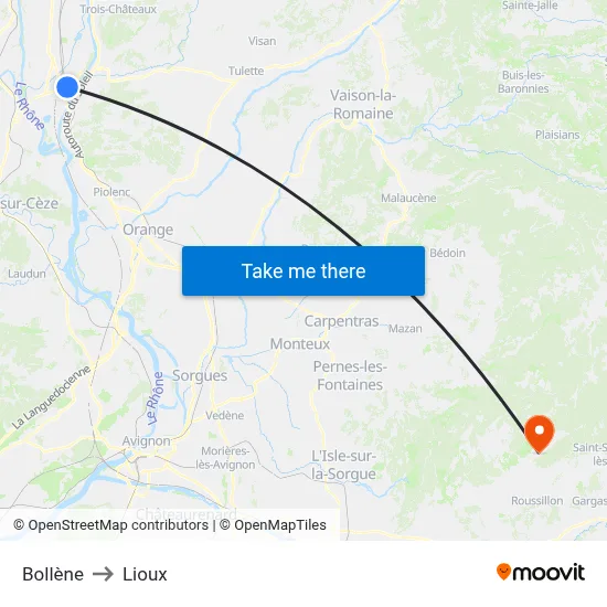 Bollène to Lioux map