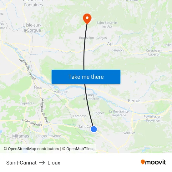 Saint-Cannat to Lioux map