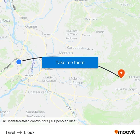 Tavel to Lioux map