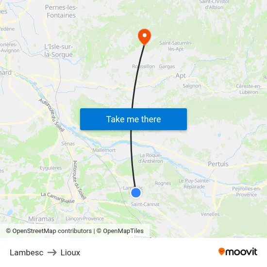 Lambesc to Lioux map
