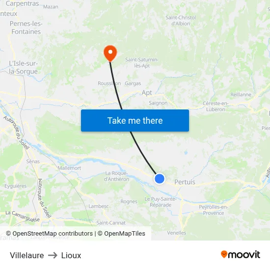 Villelaure to Lioux map