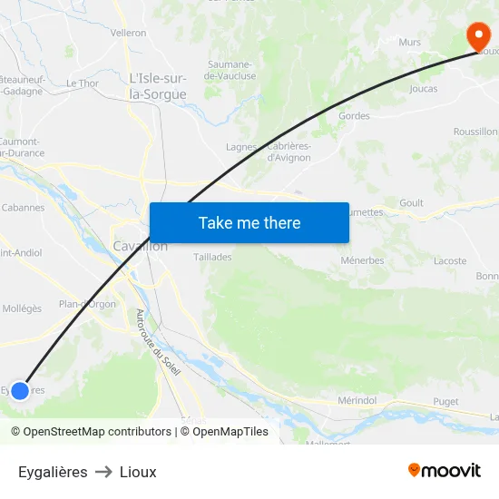 Eygalières to Lioux map