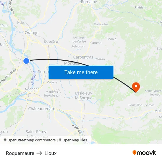 Roquemaure to Lioux map
