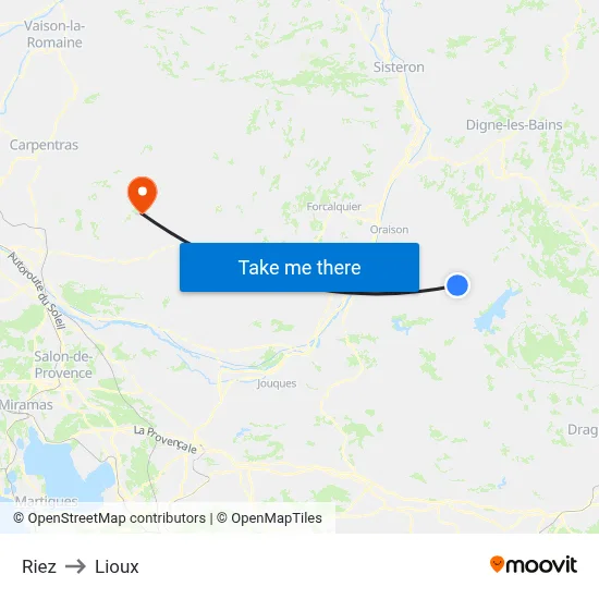 Riez to Lioux map
