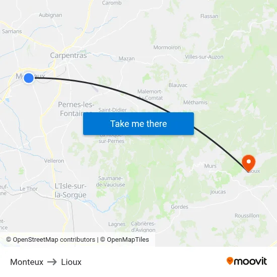Monteux to Lioux map