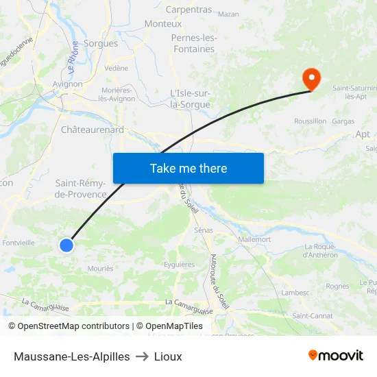 Maussane-Les-Alpilles to Lioux map