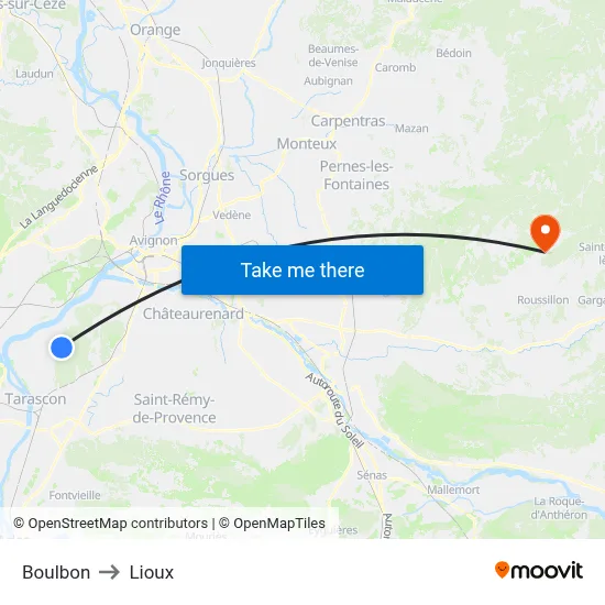 Boulbon to Lioux map