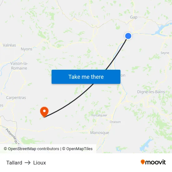Tallard to Lioux map