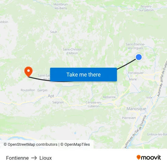 Fontienne to Lioux map