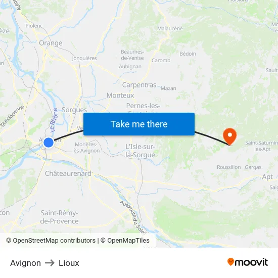 Avignon to Lioux map
