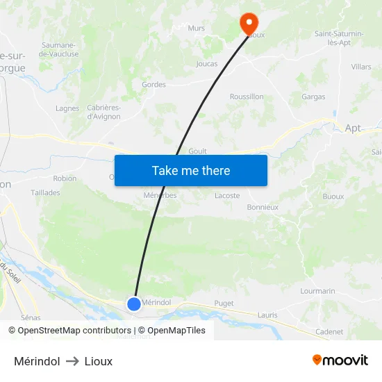 Mérindol to Lioux map
