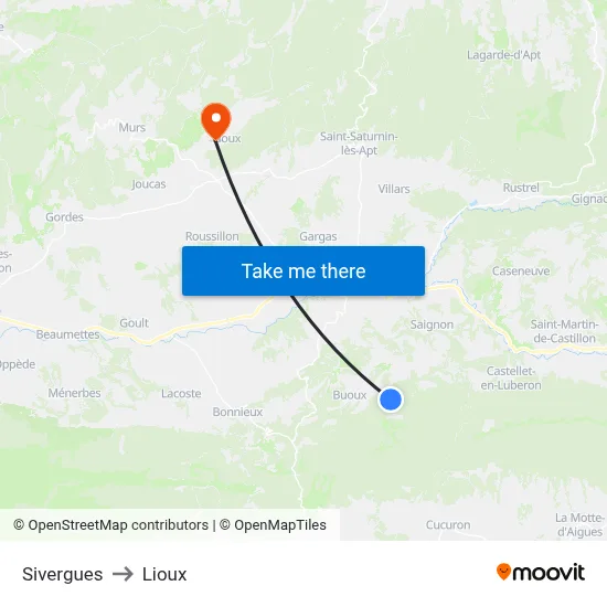 Sivergues to Lioux map
